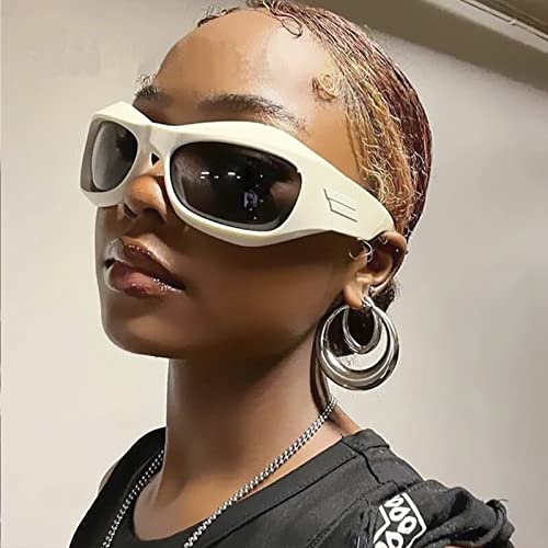 KFPH Y2K Punk Sunglasses for Women Men Fashion Oversized Oval Sun Glasses Geometric Wrap Around Cool Hip Hop Glasses4