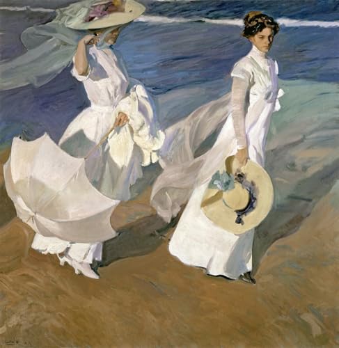 Cuadro lienzo de Sorolla "Paseo a la orilla del mar" decorativo para salón, 60x90cm