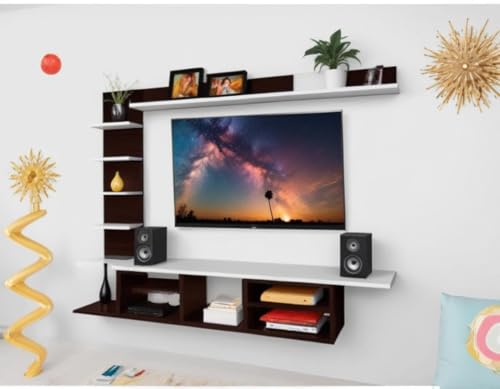 Image of C Style 56 Inches Broad Base Tv Cabinet Floating Shelves for Wall Set,Wall Mounted Shelf for Living Room, Bedroom, Outdoor,Gallery,Stairs (Wenge White)