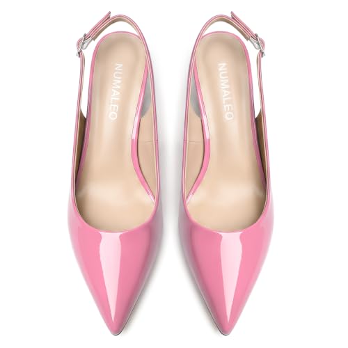 Image of NUMALEO Slingback Heels for Women Pointed Close Toe Kitten Heels Patent Pumps Dress Party Comfy Heeled Sandals Stiletto 2.5 Inch Dress Shoes