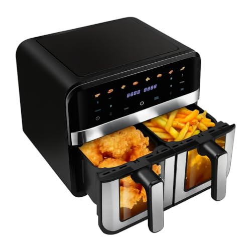 Easy-View Window 6L Air Fryer, New Large Capacity, Touch Screen, Multifunction, Mini Oven, Touch Controls with 6 Presets, Nonstick & Dishwasher Safe Basket, Black, Chicken, Crisps, Broils, Reheats