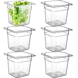 CURTA 6-Pack 1/6 Size 6' Deep NSF Polycarbonate Food Pans | Dishwasher & Freezer Safe Clear Container for Prep Tables, Buffet, Salad Bar, Commercial & Home Kitchen