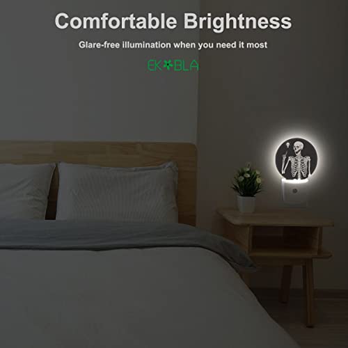 Image of EKOBLA Skull Night Light, Rock Music Pose Skeleton Night Lights Plug Into Wall with Auto On /Off for Halloween Holiday Gifts