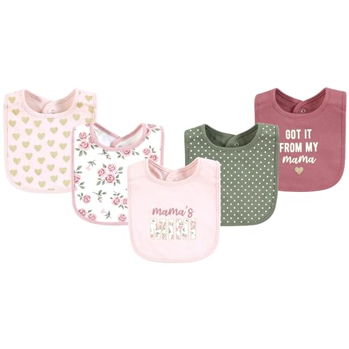 Image of Hudson Baby Infant Girl Cotton Bibs, Mama Mauve Sage Rose, One Size