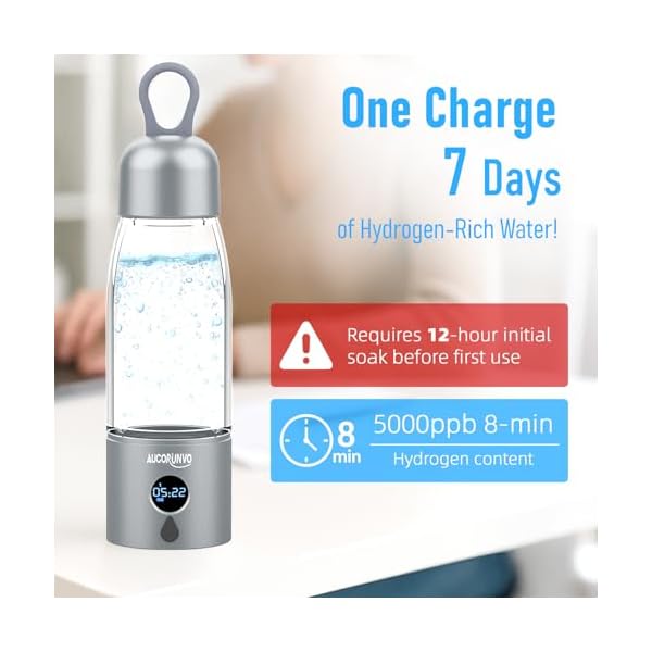 Hydrogen Water Bottle 5000PPB: 11.2oz Glass Hydrogen Water Bottle Generator with PEM/SPE Tech, Fast 8-Min Hydrogen Infusion, LED Display, Portable Hydrogen Water Cup for Health & Wellness - Image 5