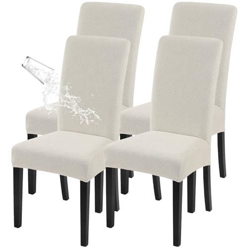 Image of SearchI Waterproof Dining Room Chair Covers, Set of 4, Beige Rectangular