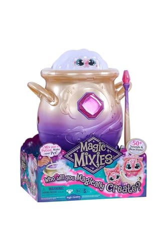 Magic Mixies Famosa My Pink Plush Toy Interactive Magic Toy with Pocket Cauldron Lights and Sounds Fog Effect Funny Doll and Magic Wand (MGX0000)