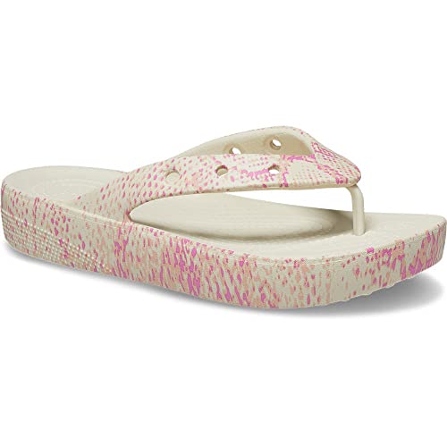 Crocs Women's Classic Platform Snake Print Flip, Bone/Multi, 8 UK Women