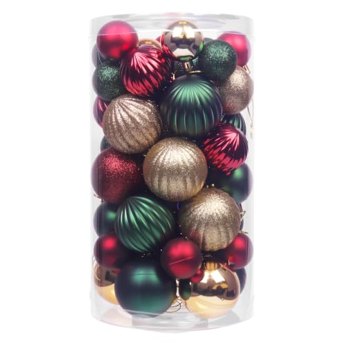 50ct Red Green Gold Christmas Ornament Set, Shatterproof Small Christmas Tree Ornaments, Burgundy Christmas Ornaments Ball, Bluk Christmas Decorations for Xmas Holiday Home Decor