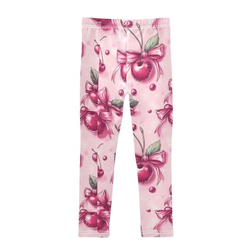 Cherry Pattern Bows Pink Leaves Girls Leggings Kids Yoga Pants Dance Active Tights 4T2