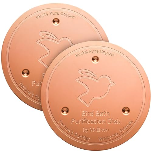 Mellbree 2-Pack Bird Bath Copper Disc 0.6mm Reinforced 99.99% Pure Copper Cleaning Disk with Triple-Point Support for Physical Safe Clean Water All-Season Universal Fit for Outdoor Birdbaths Bowl