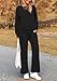 PRETTYGARDEN Womens 2025 Fall 2 Piece Outfits Long Sleeve Pullover Tops Wide Leg Pants Matching Lounge Sets Fashion Clothing (Black,XX-Large)