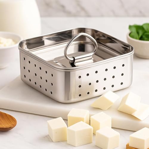 Image of Fortuna Paneer Maker (300ml) | Stainless Steel Paneer Press with Strainer | Square Paneer Mould Press Box | Paneer Press Machine for Homemade Paneer & Tofu | Steel Paneer Making Mould, Small