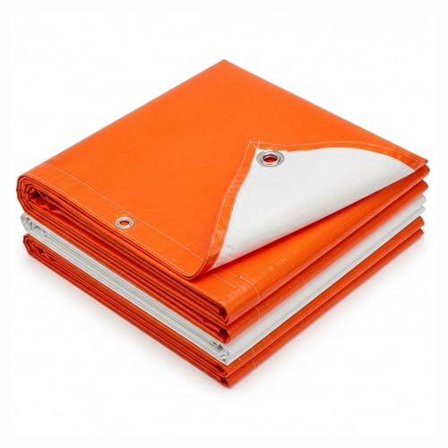 Image of 250 GSM HDPE Tarpaulin 6 X 9 Feet I Heavy-Duty Waterproof Non-Filler Sheet for Car Parking Shed, Tin Shed, Bike Cover, Outdoor Rainproof Tent, Garden, (Orange /White)