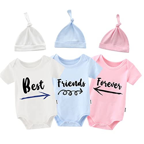 Baby Triplets Bodysuits Best Friends Forever Newborn Twin Clothes Girls Outfit Boys Romper With Hat Set