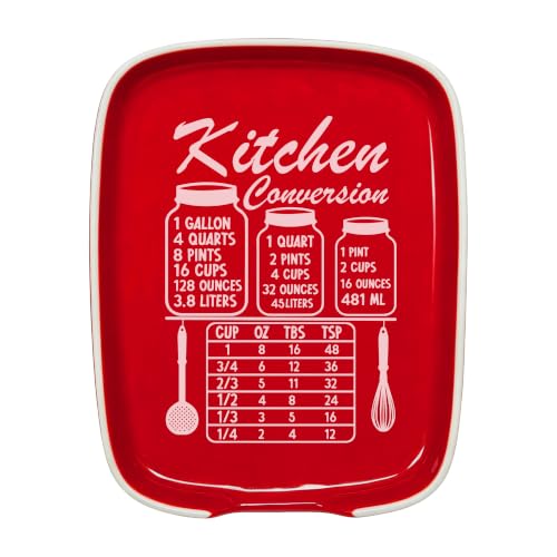 Image of Red Spoon Rest for Stove Top, Ceramic Spoon Holder for Kitchen Counter | Funny Large Cooking Utensil Rest, Conversion Chart Modern Farmhouse Kitchen Decor and Accessories for Cooking Lovers