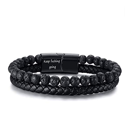 VNOX Personalized Inspirational Mantra Braided Wrap Leather Rope Bracelet Cuff Bangle Encouragement Motivational Gift for Men,Keep Fucking Going