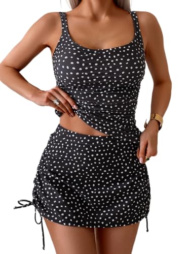 Image of B2prity Tankini Swimsuit for Women Slimming Tummy Control Two Piece Bathing Suit Drawstring Swimwear Tank Top with Skirt