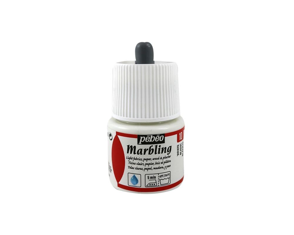 Pebeo - Marbling Bottle 45ml White - Marble Effect Paint White Gloss Paint - Marbling on Light and Porous Surfaces - 45ml - White