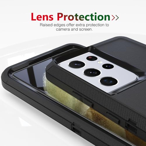 Image of Case for Galaxy S21 Ultra, Heavy-Duty Tough Rugged Shockproof Drop Protective Cover Cases for Samsung Galaxy S21 Ultra, Black