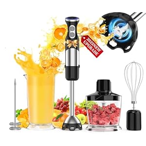 Immersion Blender Handheld 5 in 1-1100W Scratch Resistant Blender Stick, 12 Speed and Turbo Boost Hand Blender with Chopper,Beaker,Whisk and Milk Frother for Milkshake Puree Smoothie Food