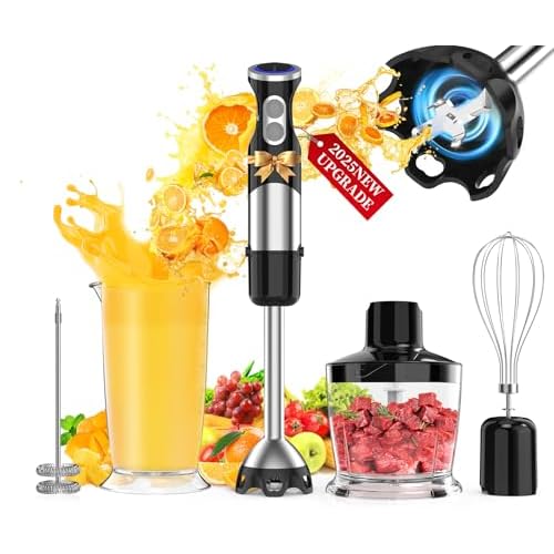 Immersion Blender Handheld 5 in 1-1100W Scratch Resistant Blender Stick, 12 Speed and Turbo Boost Hand Blender with Chopper,Beaker,Whisk and Milk Frother for Milkshake Puree Smoothie Food
