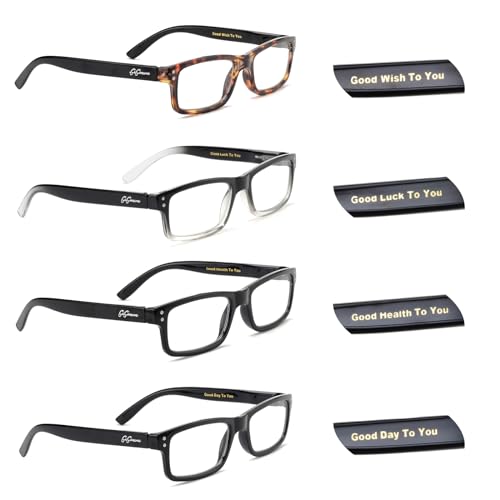 Image of Lucky Reading Glasses,Blue Light Readers Glasses For Women Men 0.0,Anti Bluelight Eyestrain UV Glare Reading /Gaming /TV /Phones Glasses,Magnifying Glass With Spring Hinge 4 Pack(ZF)