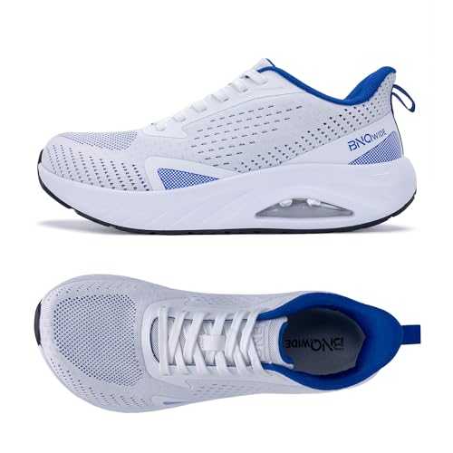 Image of MEHOTO Wide Toe Box Shoes for Men Arch Support Running Shoes Tennis Fashion Walking Sneaker Wide Width Orthotic Shoe for Plantar Fasciitis WhiteBlue Size 10.5