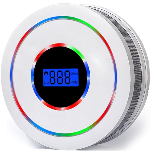Smoke & Carbon Monoxide Alarm with Digital LCD Display Combination Smoke Alarm and Carbon Monoxide Detector Replaceable Battery Smoke and CO Alarm for Your Home Garage Office