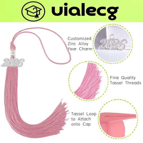 Image of Graduation Tassel 2026 for Grad Cap,Pink Tassel with Silver Charm