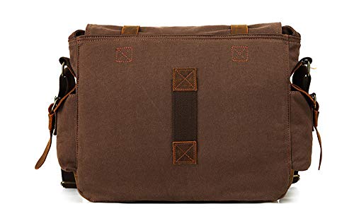 Image of Sechunk Vintage Military Leather Canvas Laptop Bag Messenger Bags Medium