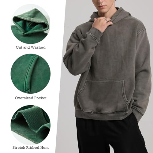Image of FAIABLE Womens Oversized Acid Wash Hoodie Unisex Heavyweight Cotton Hoodies Fleece Vintage Washed Sweatshirt Women Men