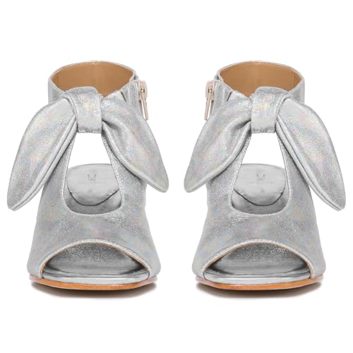 MOOMMO Women Heeled Sandals with Bow Open Toe Chunky Block Low Heel Sandal Booties Cutout 2" Heels Backless Slingback Dress Shoes Peep Toe Back Zipper Suede Sandal Dressy Summer Beach Casual 4-13 M US4