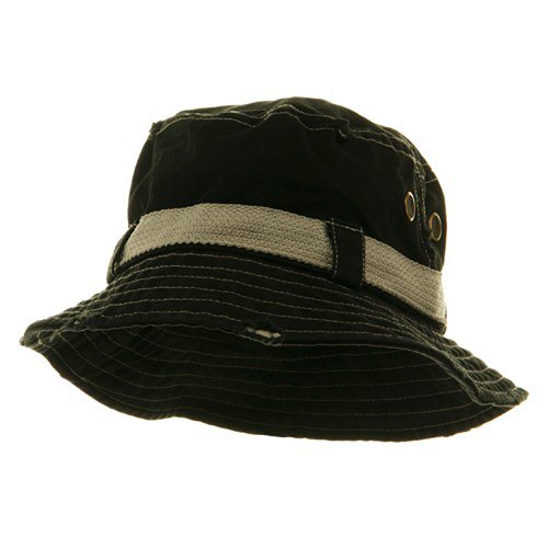 Frayed Cotton Twill Washed Bucket Hat - Black L