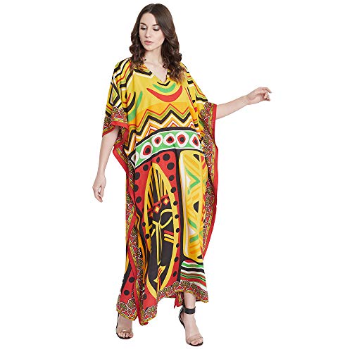 Image of Oussum Women Plus Size Kaftan Kimono Loose Maxi summer dresses for women Beach 3 /4 Sleeve Casual lounge dress Boho