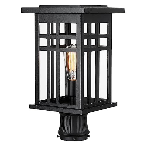 Image of zeyu Modern Outdoor Post Light Fixture, 16 Inch Exterior Pole Light, Die-Cast Aluminum in Black Finish, Clear Glass Shade, Outdoor Pillar Light for Porch Garden, 20068P-L BK