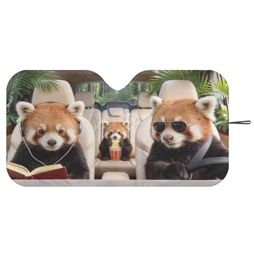 Image of Windshield Sun Shade Universal Fits Cars, SUVs, Trucks, Cute Red Panda Drive Sunshade, Keeps Your Vehicle Cool Blocks UV Rays Car Accessories for Summer, (66.53x34.44 Inches)