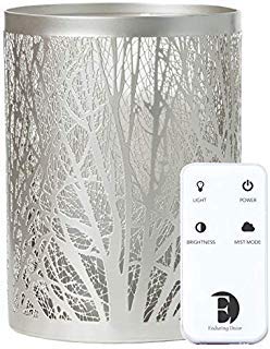 Forest Aromatherapy Essential Oil Diffuser - Modern Metal & Glass Design. Remote Controlled Operation, Bright & Candle Modes & Soothing Cool Mist. Adjustable Mist Mode & Auto Shut-Off