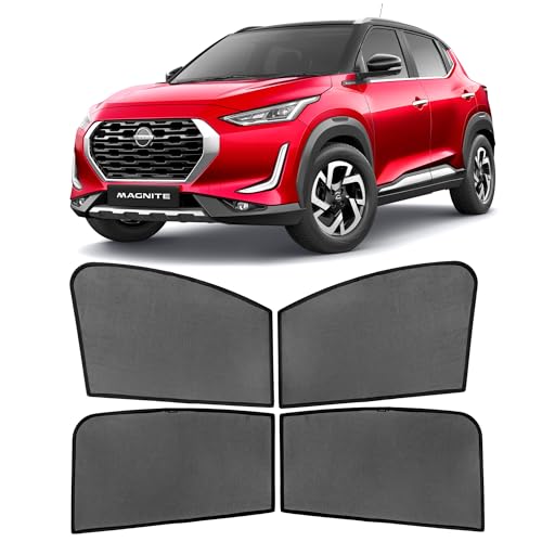 Image of AutoStory Custom Fit Black Mesh Car Sunshade for Magnite | UV & Heat Protection Car Window Curtains | Privacy Car Sun Shade | Breathable Vehicle Specific Side Window Shades