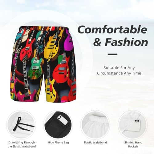 Men's Colorful Guitar Print Quick-Dry Mesh Swim Trunks Stretch Lining Beach Shorts Surfing Summer Vacations4