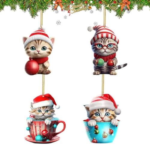 Navideño De Gato - s de Árbol de Navidad de Acrílico 2D,Manualidades Animales para Decoración De Puerta Ventana Espejo Retrovisor Jardín Dormitorio Habitación Infantil