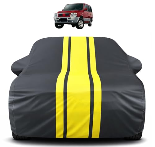 Image of Auto Hub Car Cover Compatible with Tata Sumo with Mirror Pocket, Soft Cotton Lining, Sumo Car Cover Waterproof - Yellow-Black