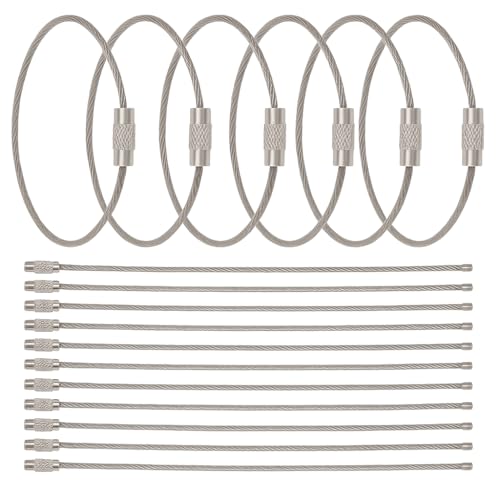 Lunpoem 50 PCS Alambre Llaveros Cable de Acero Inoxidable 15 cm, Anillos Llavero Resistentes con Conector Rosca, Anillos para Llavero Multiusos para Maletas, Camping y Uso Diario