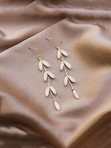 Women's Stone Studded Leaf Drop Dangle Earrings