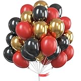 PartyWoo Burgundy Black Balloons, 45 pcs Red and Black Balloons, Gold Black and Red Balloons, Burgundy Balloons, Metallic Gold Balloons for Red and Black Party Decorations, Red Gold Party Decorations