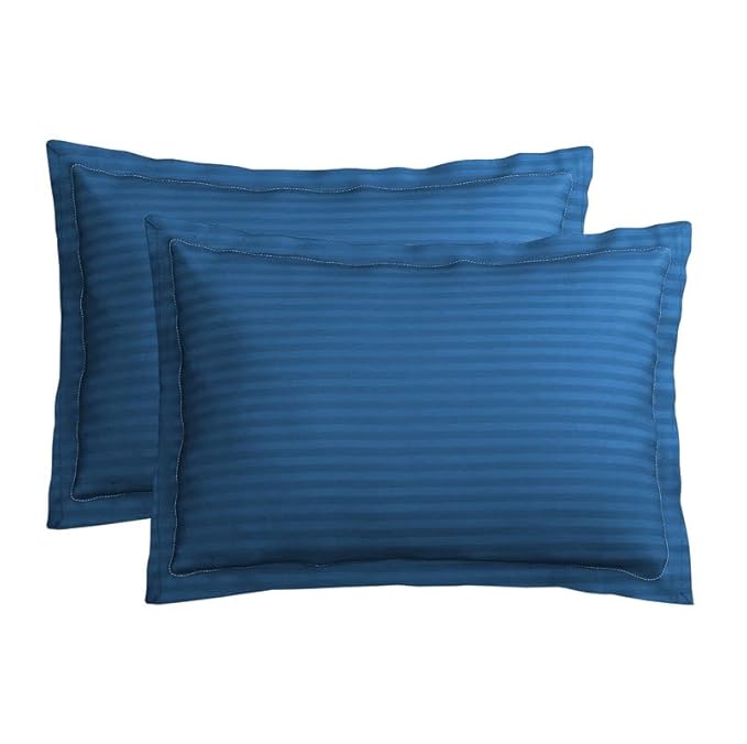 BSB HOME 220 TC Premium Glace Cotton Solid Striped Pillow Covers | Super Soft and Breathable Envelope Closure| Set of 2 Pieces Pillow Covers King Size (Blue, 20 x 30 Inches)