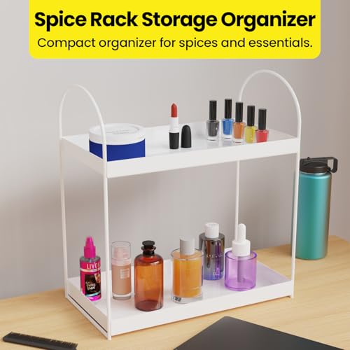 Image of WonderStand ROVA | 2-Tier Standing Spice Rack Storage Organizer, Bathroom Countertop Storage Shelf Cosmetic Organizer and Home /Kitchen Spice Rack (White)