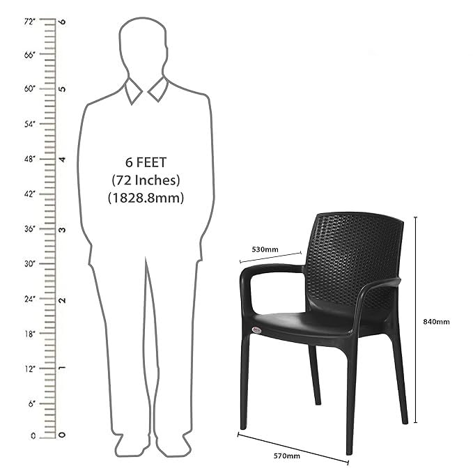 Image of Supreme Texas Heavy Duty Armrest Plastic Chair for Home, Garden, Office, Indoor /Outdoor Use(Color: Jet Black; Qnt: 4 Pc.)