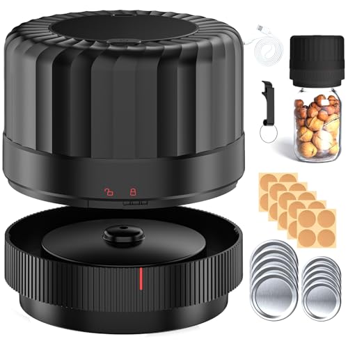 Anosuwa Elektrischer Mason Jar Vakuumierer - Vollautomatisches Einmachglas Vakuumiergerät-Kit für Gläser mit Normaler und Weiter Öffnung Ideal für Konserven Fermentation & Vorratslagerung - Schwarz