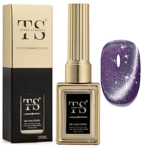 Image of THR3E STROKES Cat Eye Gel Nail Polish 15ml Gel Polish Soak Off U V LED Nail Lamp 1 Color Silver Shimmer Velvet Gel Nail Polish Nail Art Manicure Salon DIY Home (95 - CAT EYE PURPLE)